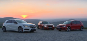 Mercedes A45 AMG destroza fácilmente a un BMW M135i y Volkswagen Golf GTI