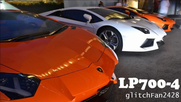 Ocho Lamborghini Aventador en el mismo parking