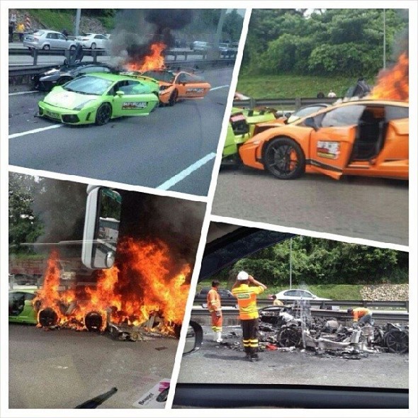 Destrozan dos Lamborghini Gallardo y un Aventador en Malasia 2