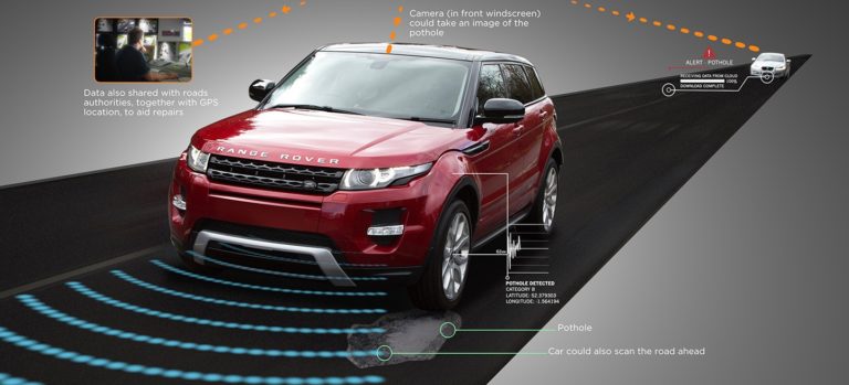 Un Range Rover Evoque que detecta baches y además avisa a los vehículos colindantes: el futuro está aquí