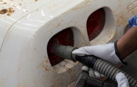 Restoration is underway on the 1-millionth Corvette, a 1992 convertible, that was damaged in the sinkhole that opened up beneath the National Corvette Museum, in Bowling Green, Ky., on Feb. 12, 2014. Completion of the project is scheduled for September.