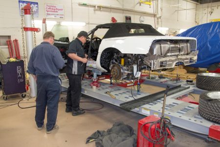 Restoration is underway on the 1-millionth Corvette, a 1992 convertible, that was damaged in the sinkhole that opened up beneath the National Corvette Museum, in Bowling Green, Ky., on Feb. 12, 2014. Completion of the project is scheduled for September.