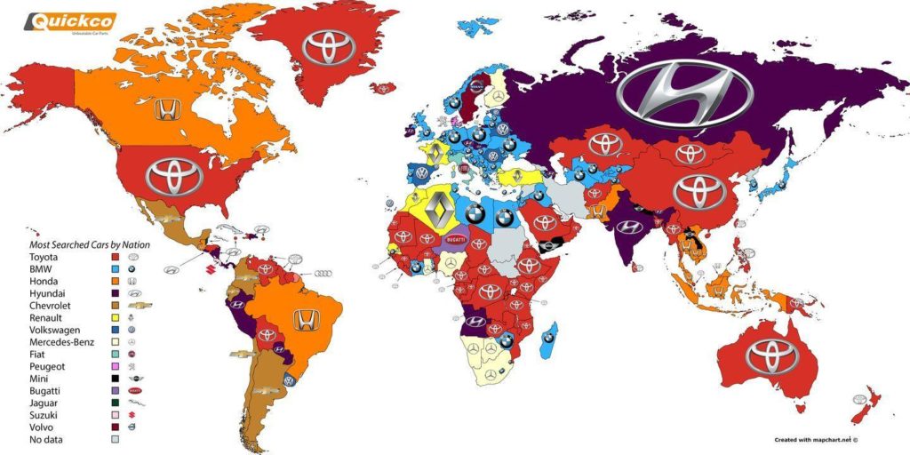 ¿Cuáles son las marcas de coches más buscadas en Google por países?