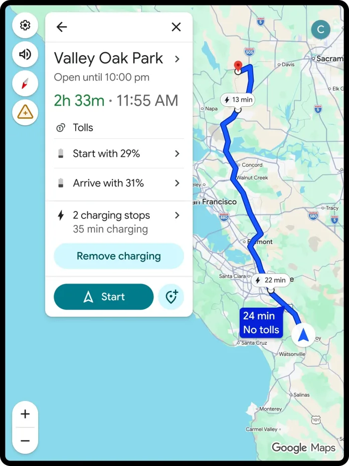 Google Maps estrena planificador de rutas para coches eléctricos